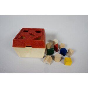 Creative Playthings Plastic Toy Shape Sorter Box Wooden Blocks Vintage Montessor